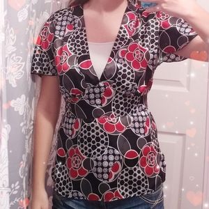 Silky Floral Asian Inspired Pattern Kimono Blouse